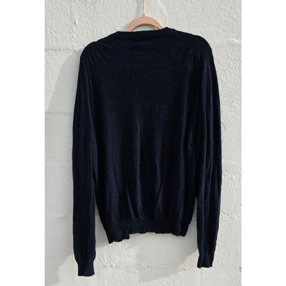 Mens Sweater 100% Cashmere Navy V Neck Pullover Preppy Grampacore Academia - Picture 4 of 7